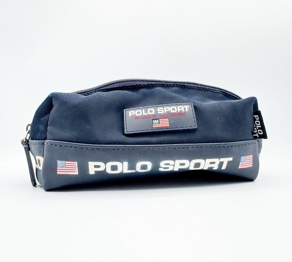Vintage Ralph Lauren Polo Sport Toiletry Bag Pencil Case Navy Blue Spell Out 8"